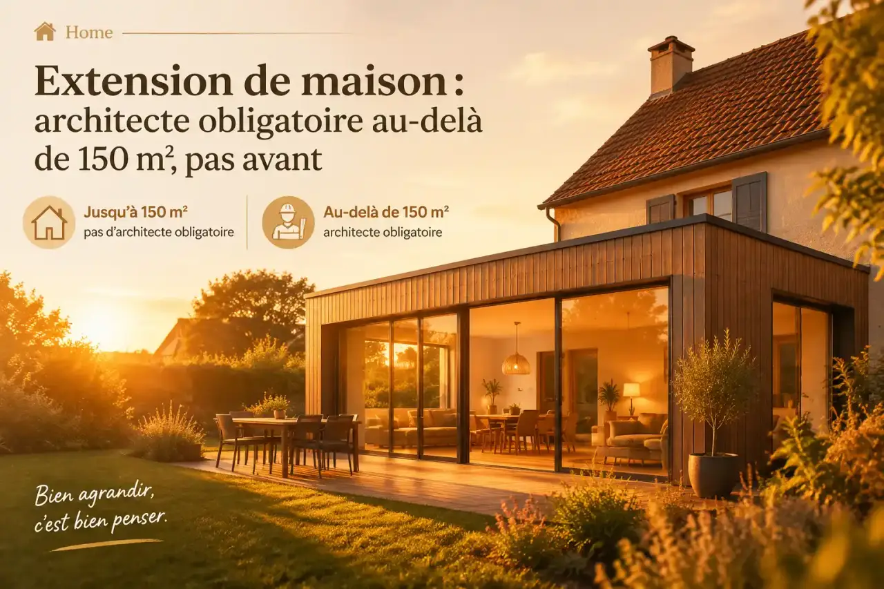 Extension de maison : architecte obligatoire au-delà de 150 m², pas avant