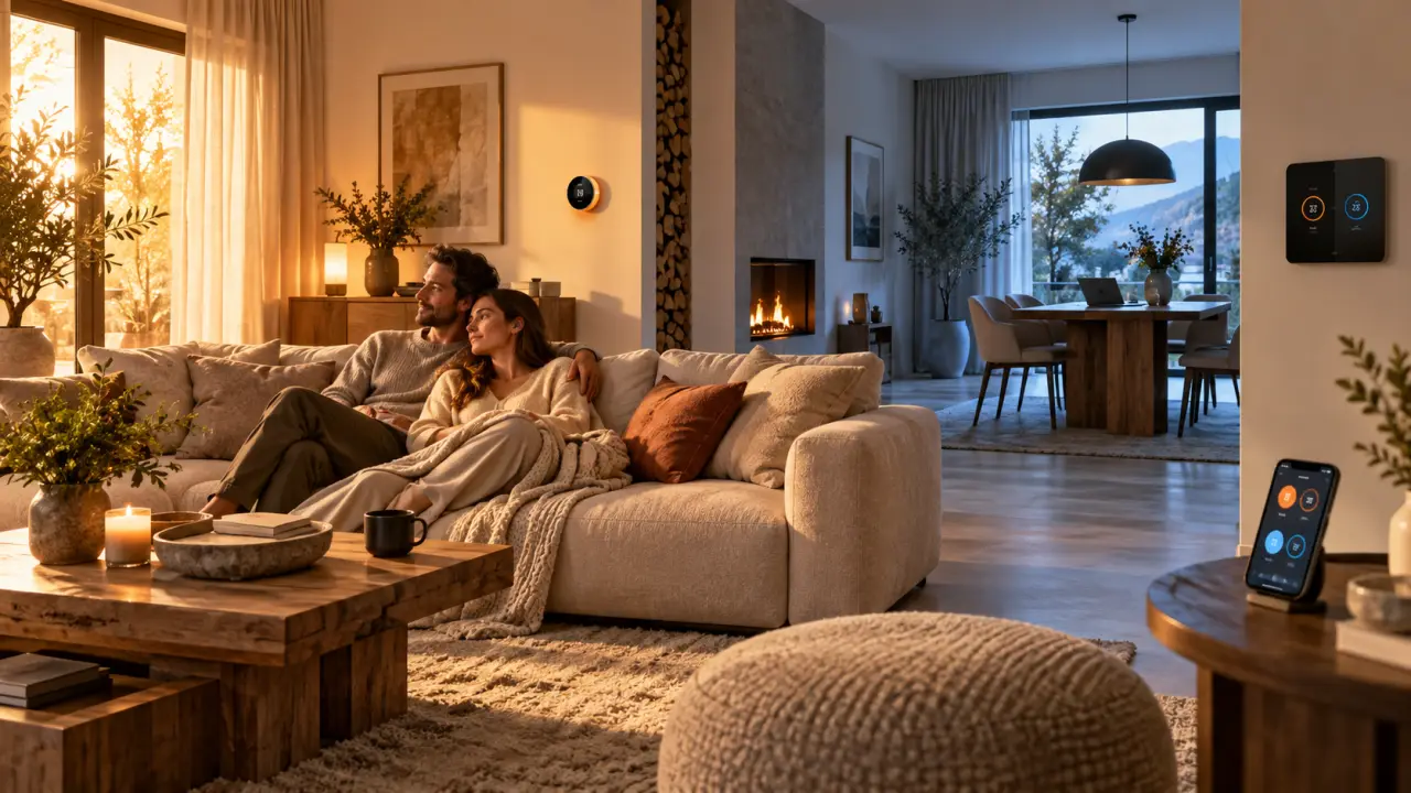 Intérieur chaleureux équipé d’un système de chauffage connecté par zones