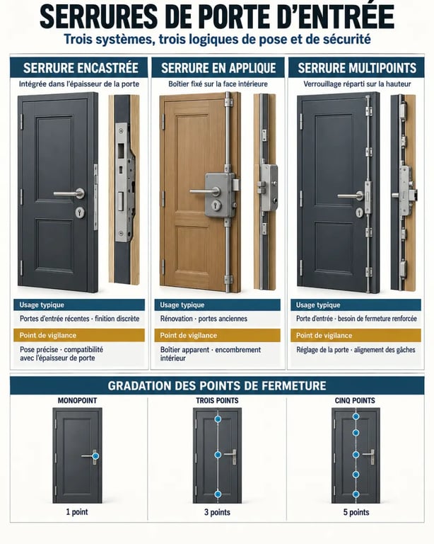 Comparatif visuel des types de serrure de porte d'entrée et du nombre de points de fermeture